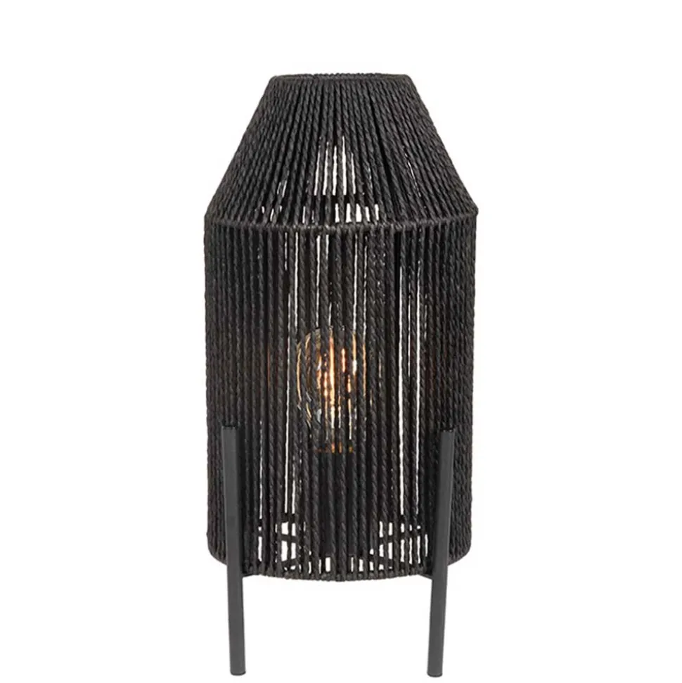 Schwarze Tischleuchte mit Jute-Schirm - Pandau