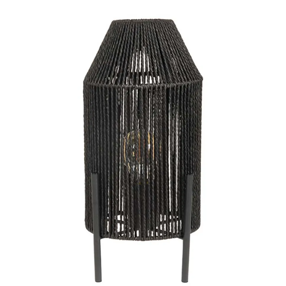 Schwarze Tischleuchte mit Jute-Schirm - Pandau