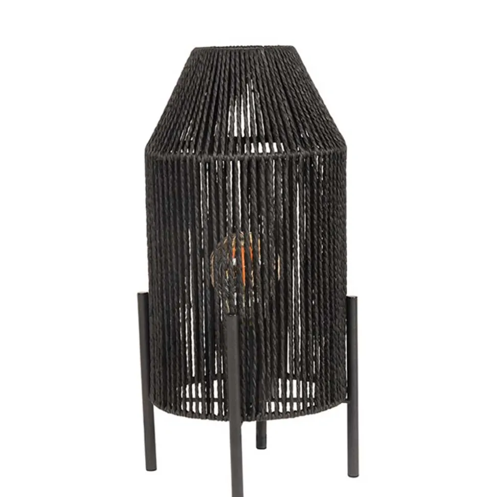Schwarze Tischleuchte mit Jute-Schirm - Pandau
