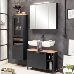 Schwarzer Bad-Spiegelschrank 3-türig - Riguna