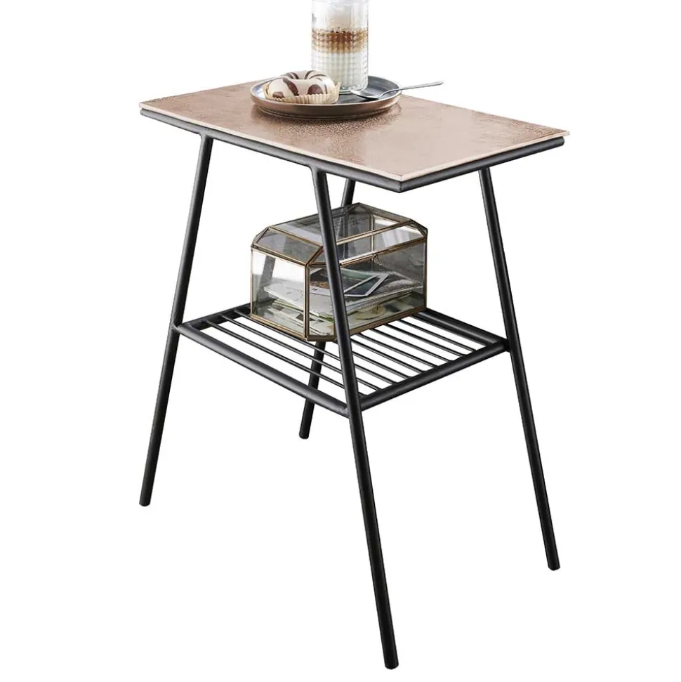 Schwarzer Beistelltisch mit Gitterablage - Lionica