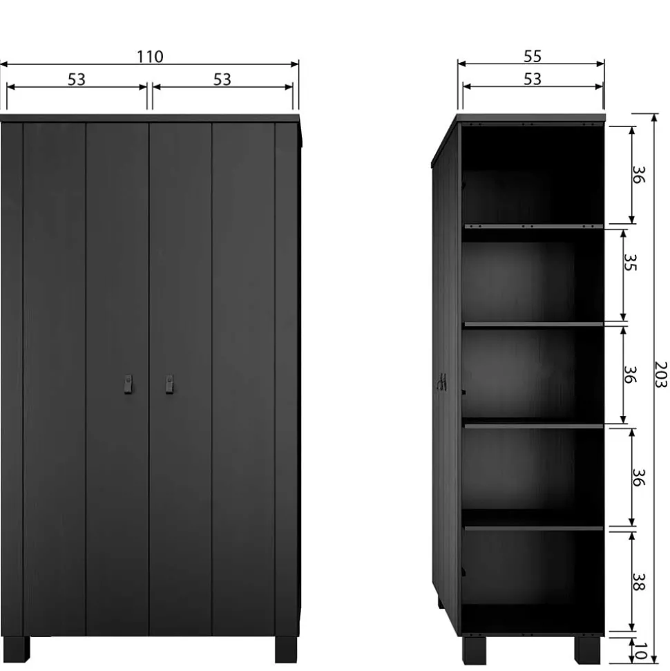 Schwarzer Kleiderschrank aus Massivholz - Florida
