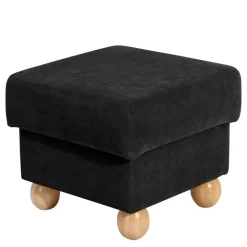 Schwarzer Polsterhocker mit Veloursbezug - Bravassa