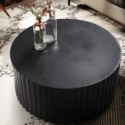 Schwarzer Sofatisch mit gerilltem Zylindergestell - Crocetta