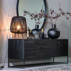 Schwarzer TV Unterschrank mit zwei Schubladen - Almery