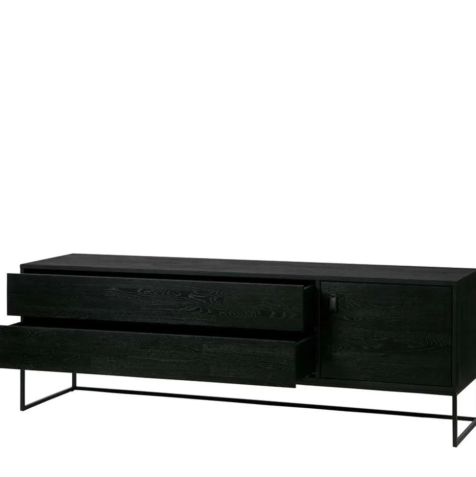 Schwarzer TV Unterschrank mit zwei Schubladen - Almery