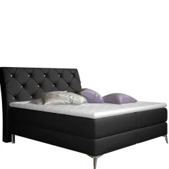 Schwarzes Kunstlederbett mit Matratzen und Topper - Esther