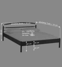 Schwarzes Metallbett Boston mit Kopfteil gerundet