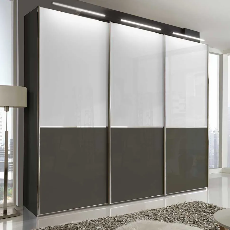 Schwebetüren Kleiderschrank in Braun & Weiß - Genre