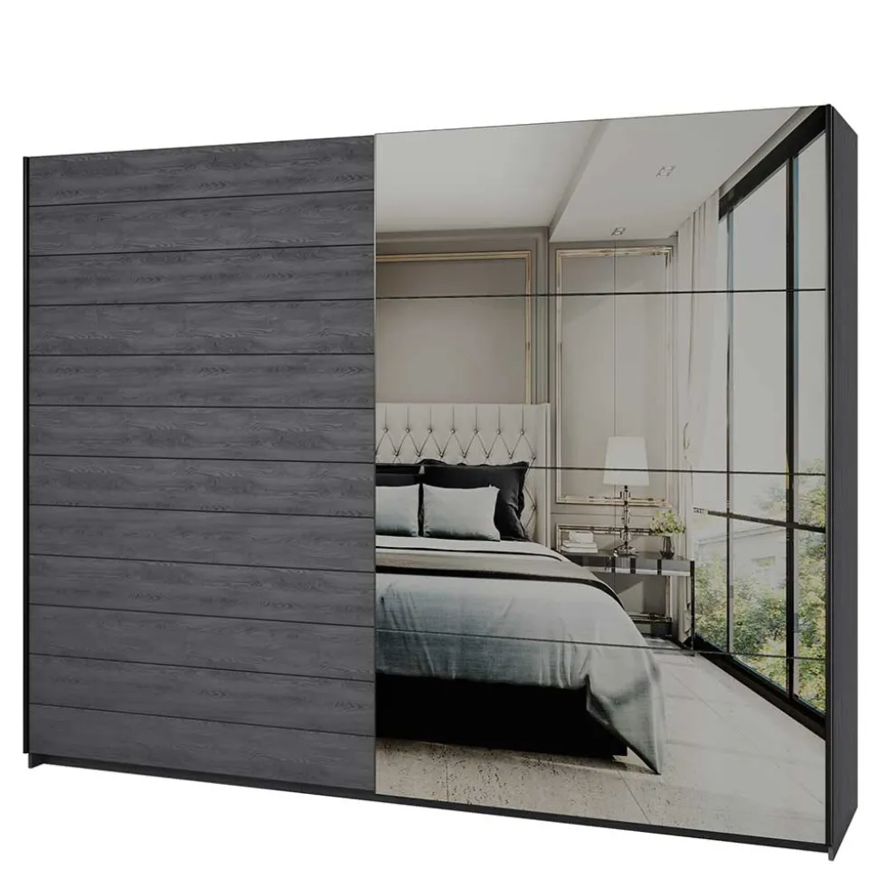 Schwebetüren-Kleiderschrank in Eiche Grau - Carika