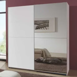 Schwebetürenkleiderschrank in Weiß mit Spiegel - Uvaiano