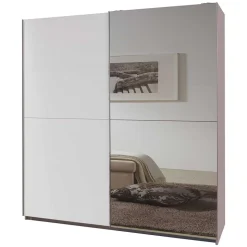 Schwebetürenkleiderschrank in Weiß mit Spiegel - Uvaiano