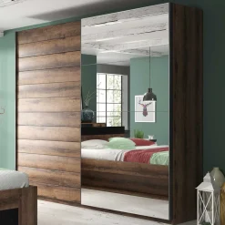 Schwebetürenschrank in Holzoptik Eiche Dunkel - Ceusenia