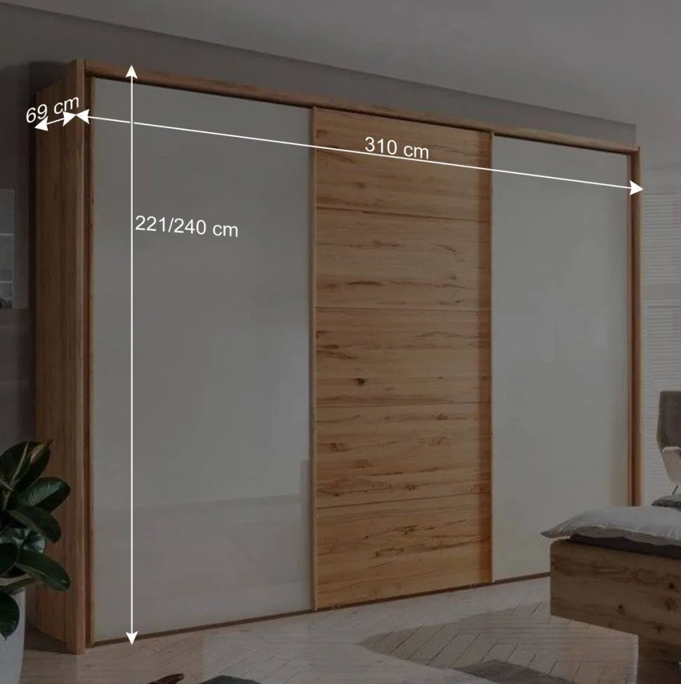 Schwebetürenschrank in Kernbuche & Beige - Krofun