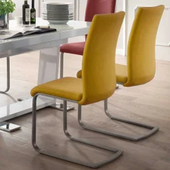 Schwingstuhl in Curry Gelb Kunstleder Ericova mit Edelstahl Gestell (4er Set)