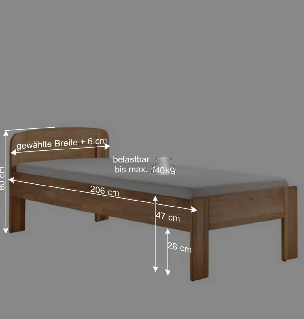 Senioren-Einzelbett aus Wildeiche Massivholz - Issiaco