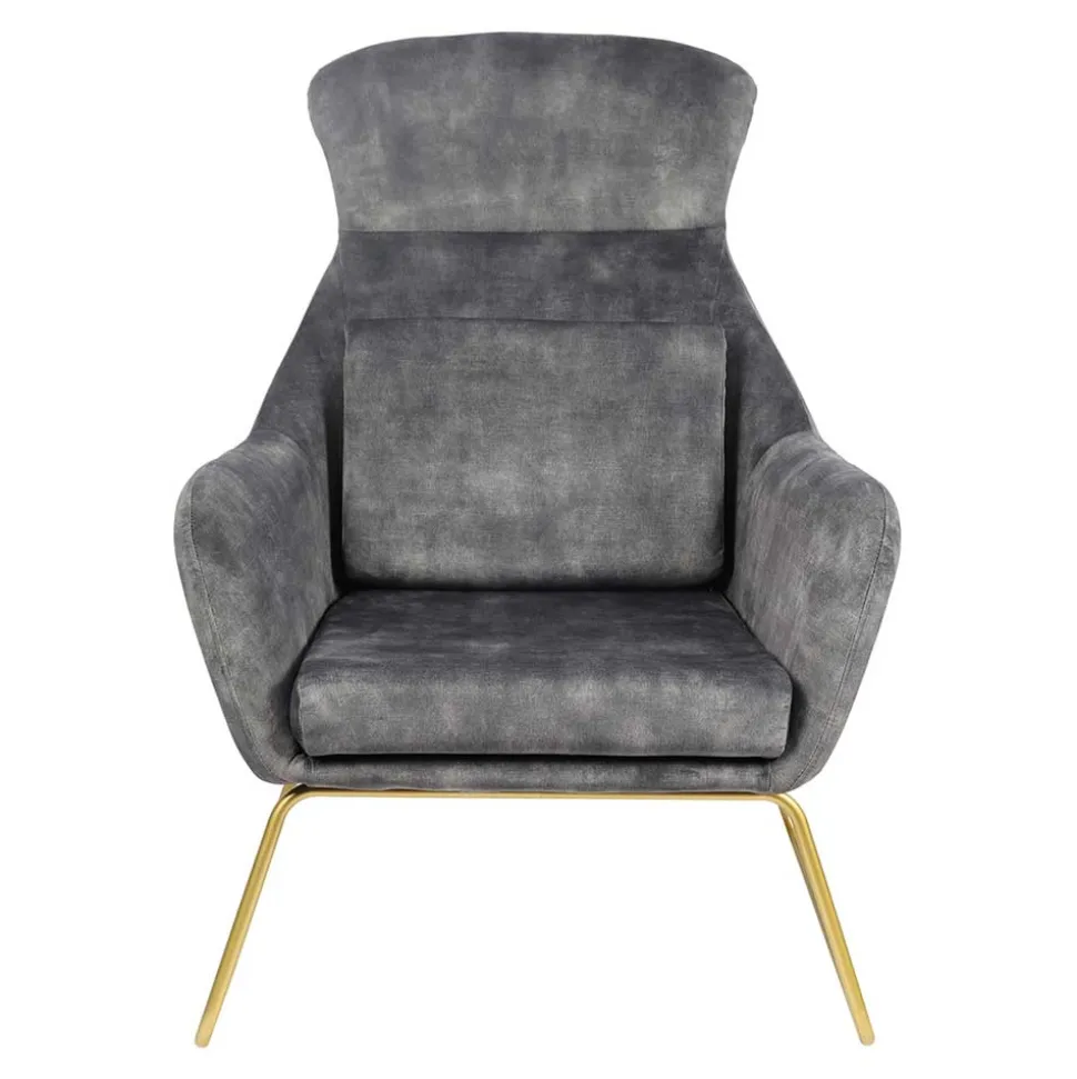 Sessel in Grau Samtvelours & Messing Metall - Henrics