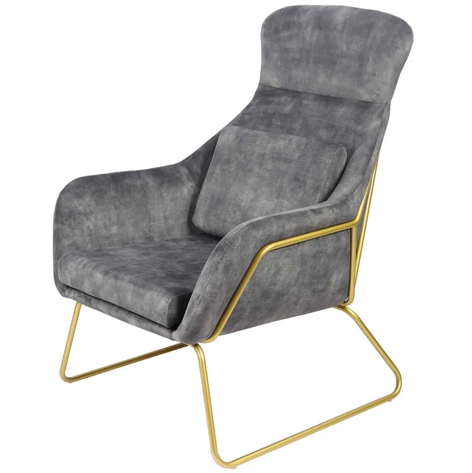 Sessel in Grau Samtvelours & Messing Metall - Henrics