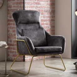 Sessel in Grau Samtvelours & Messing Metall - Henrics