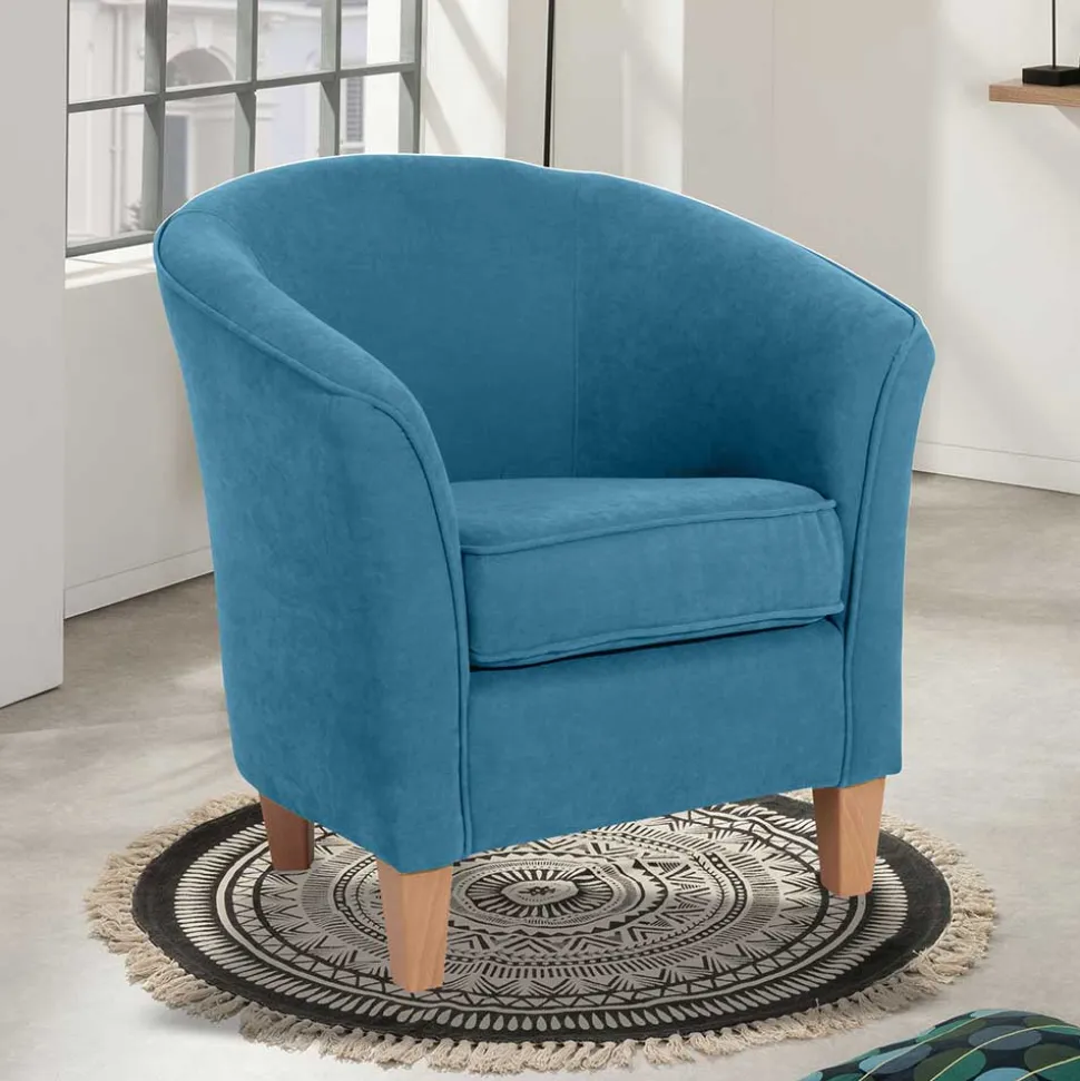 Sessel in Petrol Blau und Buche Natur - Kusmana