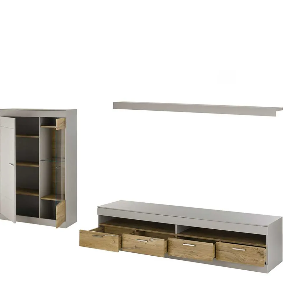 Set Wohnzimmermöbel in Hellgrau & Zinneiche - Lioscas (dreiteilig)