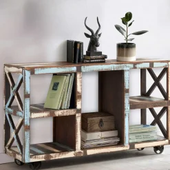 Shabby Chic Regal auf Industry Style Metall Rädern - Folivia