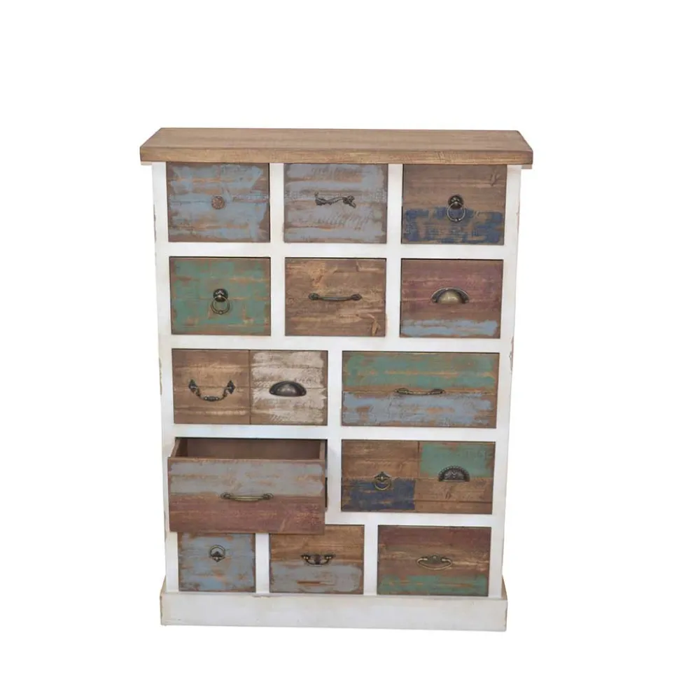 Shabby Design Kommode Leona in Weiß Bunt