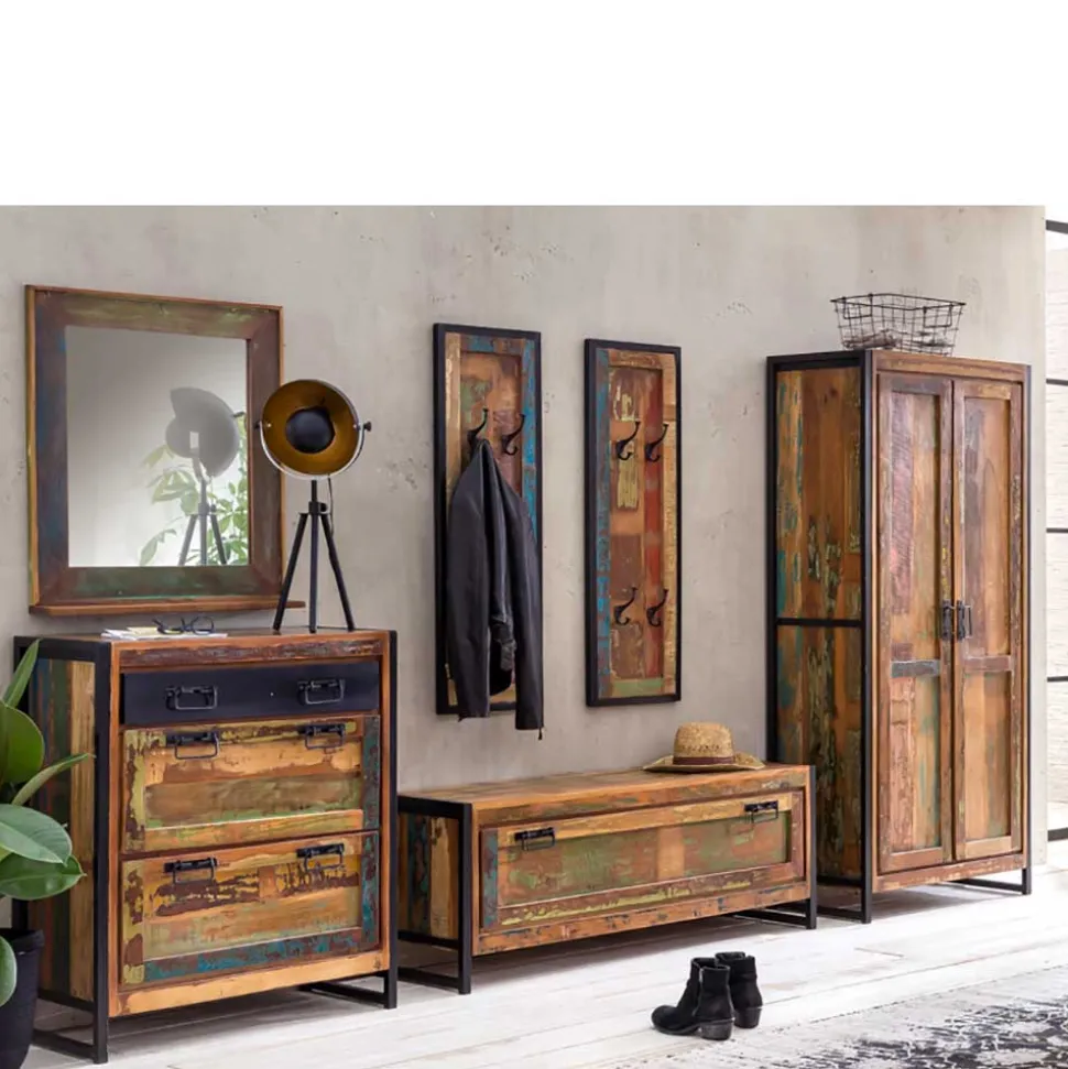 Shabby Garderobenmöbel aus Massivholz - Ensley (sechsteilig)