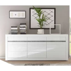 Sideboard mit 3 gedämpften Türen Mextra in Weiß Hochglanz