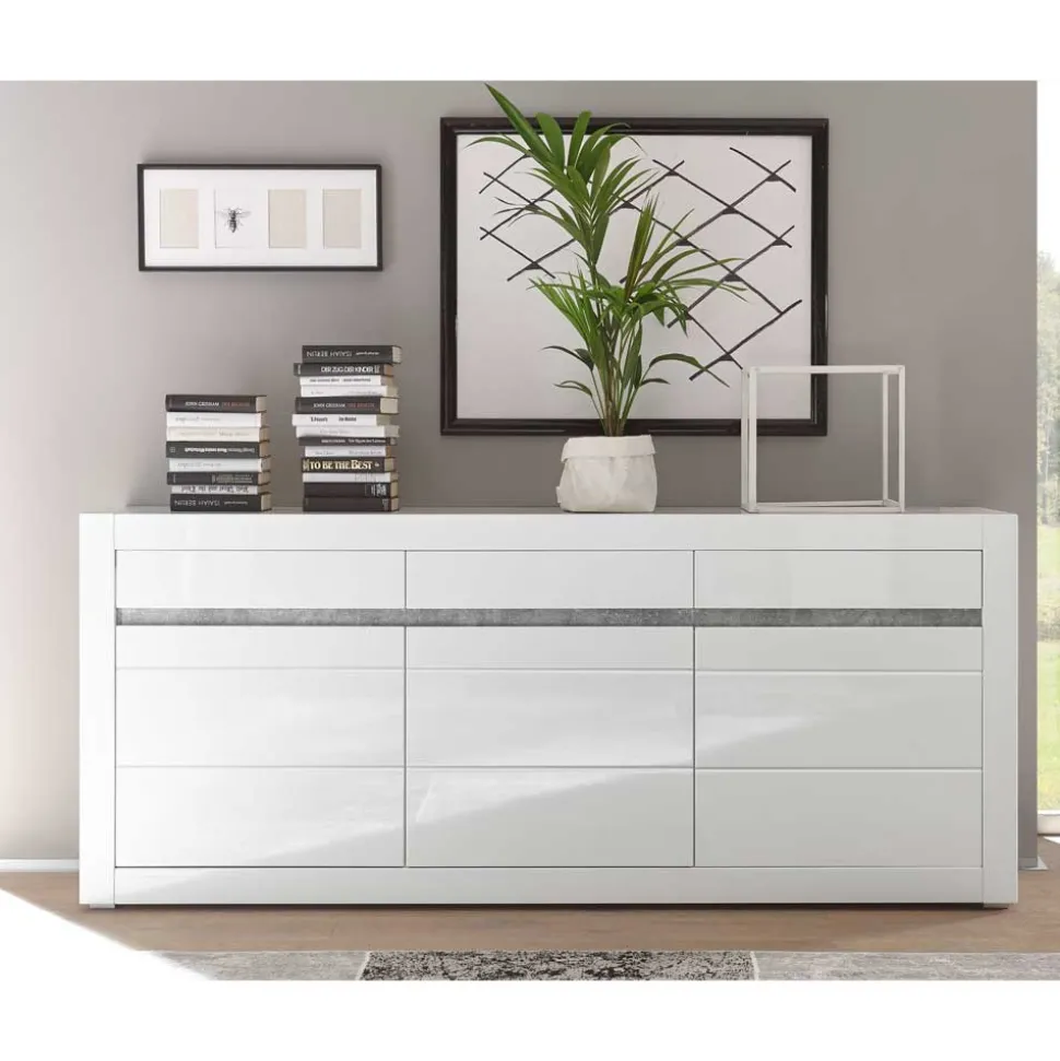 Sideboard mit 3 gedämpften Türen Mextra in Weiß Hochglanz