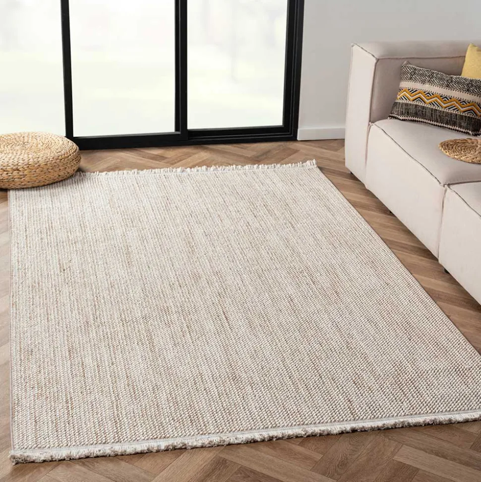 Sisaloptik Teppich mit Fransen an den kurzen Seiten - More