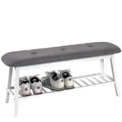 Sitzbank aus Bambus in Weiß mit Polster - Bilbaos