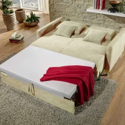 2-Sitzer Wohnzimmercouch in Creme - ausklappbar - Elsaro