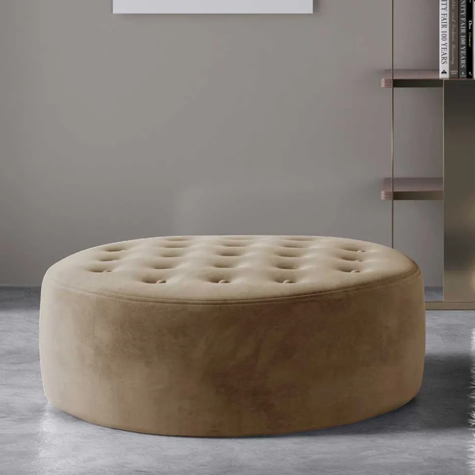 Sitzhocker in Hellbraun Samtbezug - Monzana