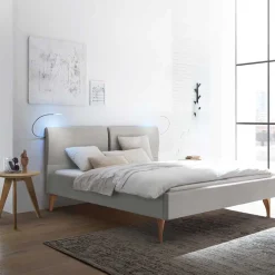 Skandi Bett in Grau mit Eiche Bianco - Potosia