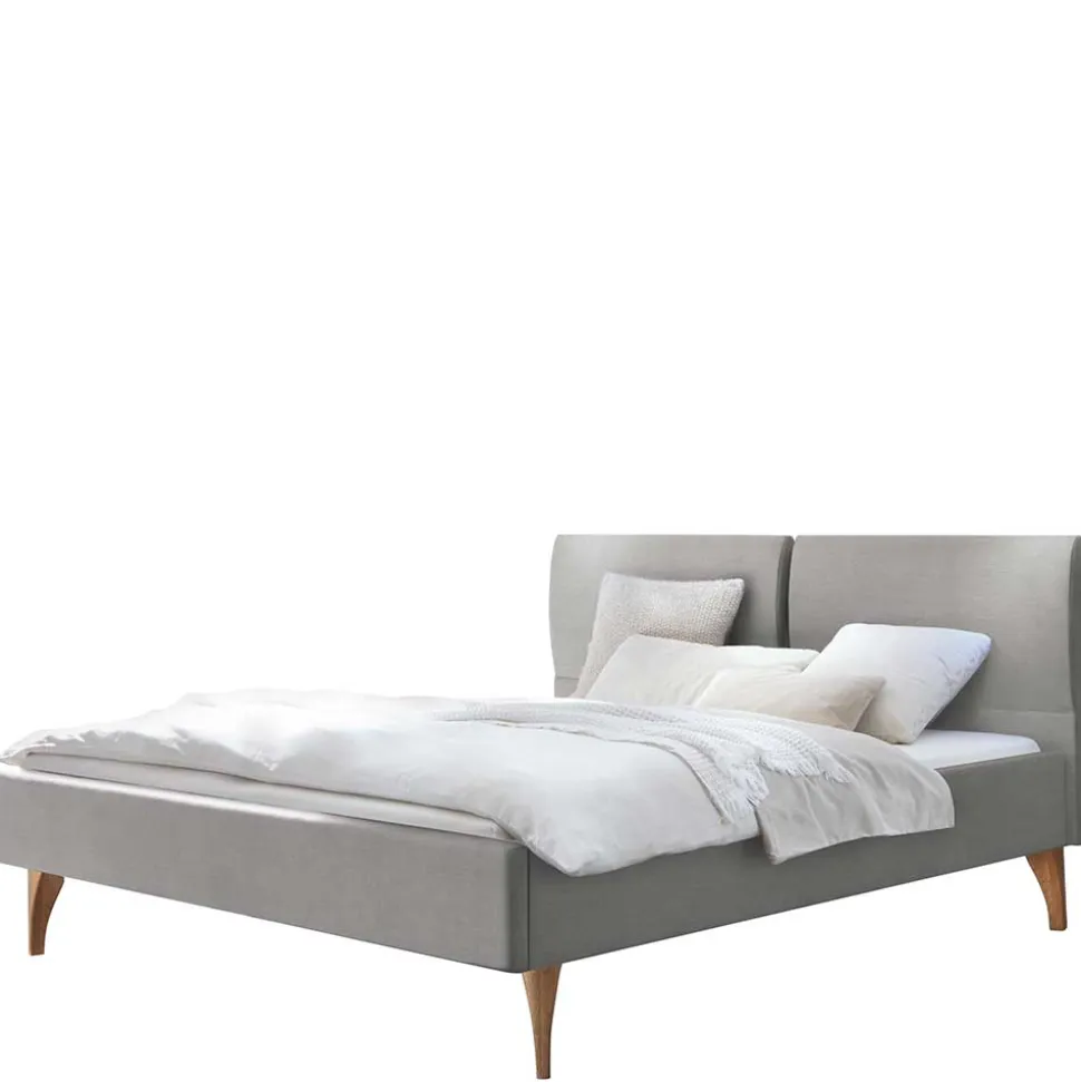 Skandi Bett in Grau mit Eiche Bianco - Potosia