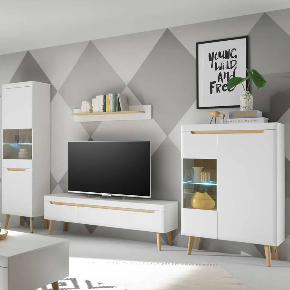 Skandi Designmöbel Wohnwand Set - Ginko (vierteilig)