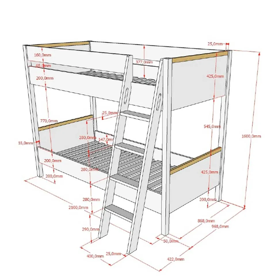 Skandi Etagenbett mit Schrägleiter - Lencon