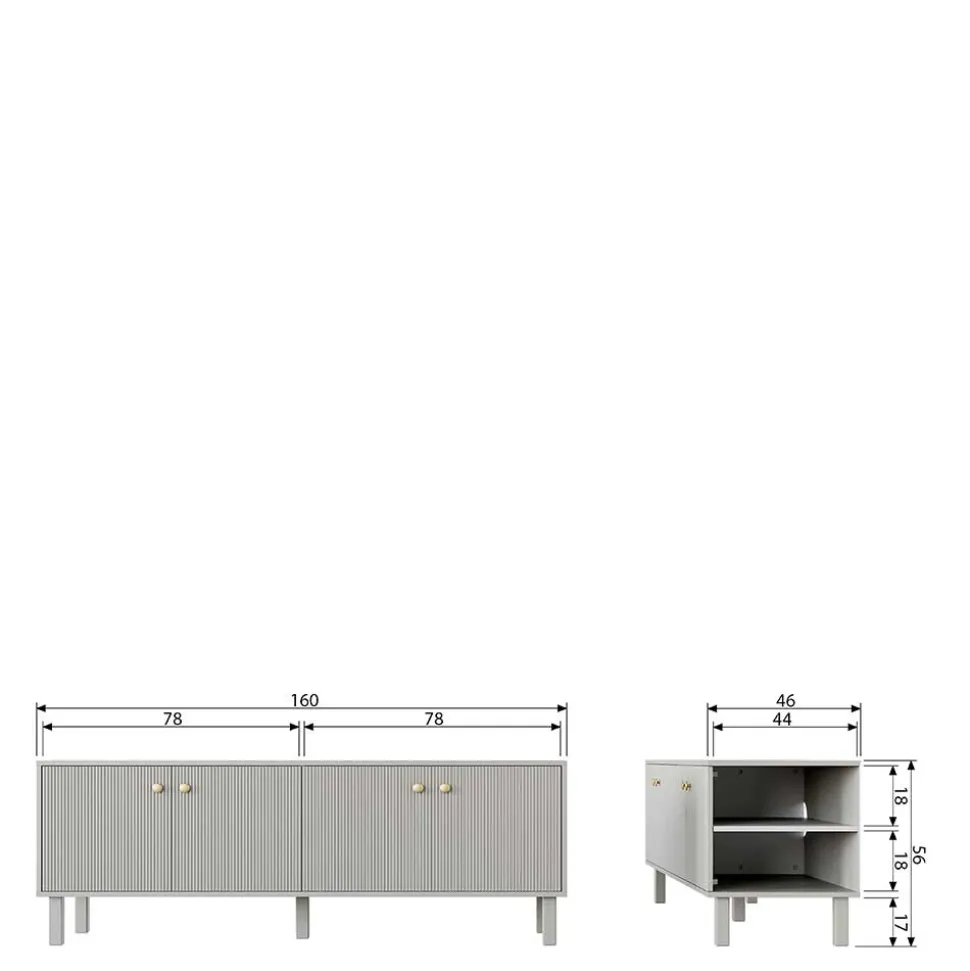 Skandi Lowboard 4-türig in Grau - Huvina