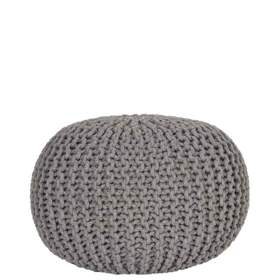 Skandi Pouf mit dunkelgrauem Strickstoff Bezug - Finaron