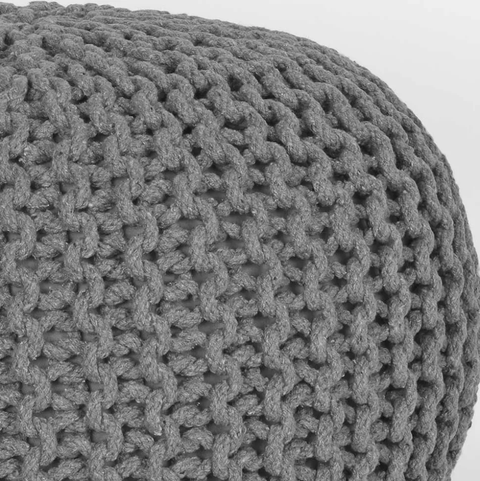 Skandi Pouf mit dunkelgrauem Strickstoff Bezug - Finaron