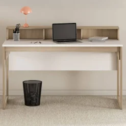 Skandi Schreibtisch in Eiche Optik und Weiß - Ovidio