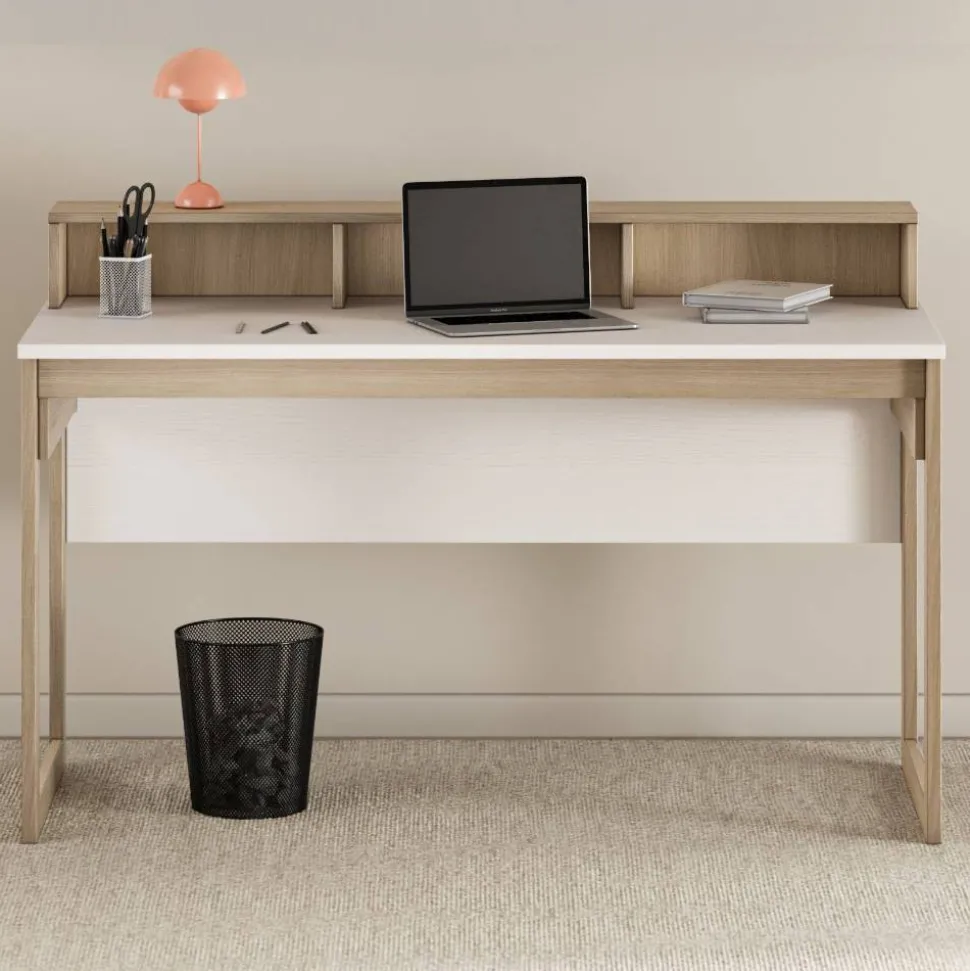 Skandi Schreibtisch in Eiche Optik und Weiß - Ovidio