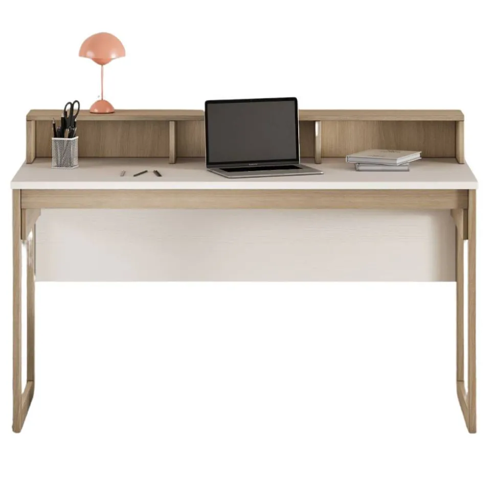 Skandi Schreibtisch in Eiche Optik und Weiß - Ovidio