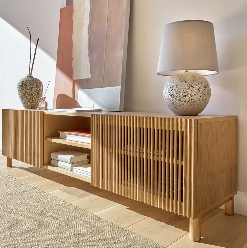 Skandi TV Lowboard mit Lamellen Klapptüren - Azuro