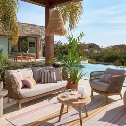 Sofa aus Kordel Geflecht & Holz mit Polster - Calivias