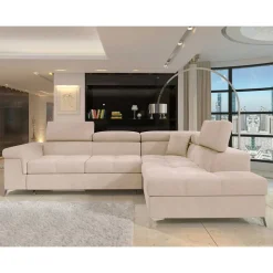 Sofaecke mit Schlaffunktion in Beige Webstoff - Rirua