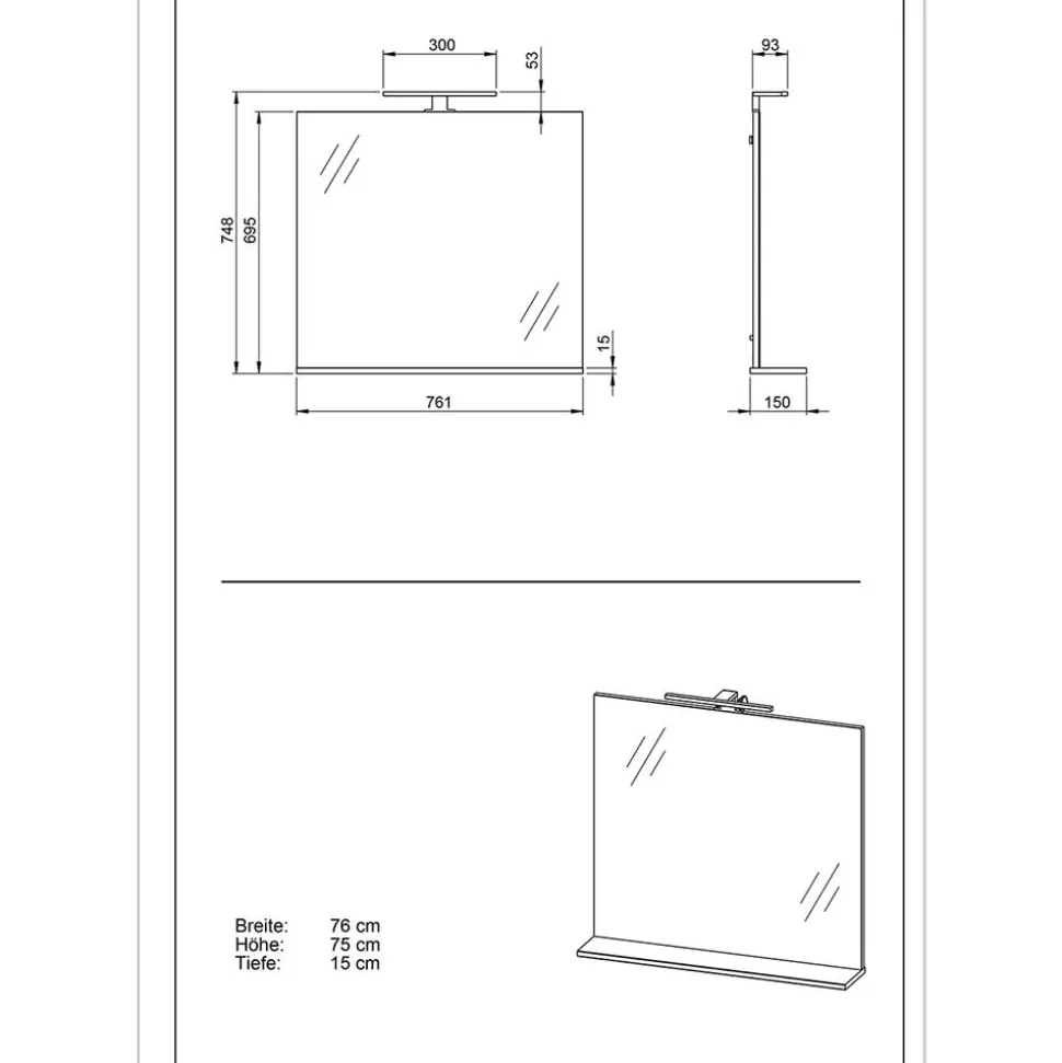 Spiegel & Beckenschrank in Weiß Glanz - Narilos (zweiteilig)