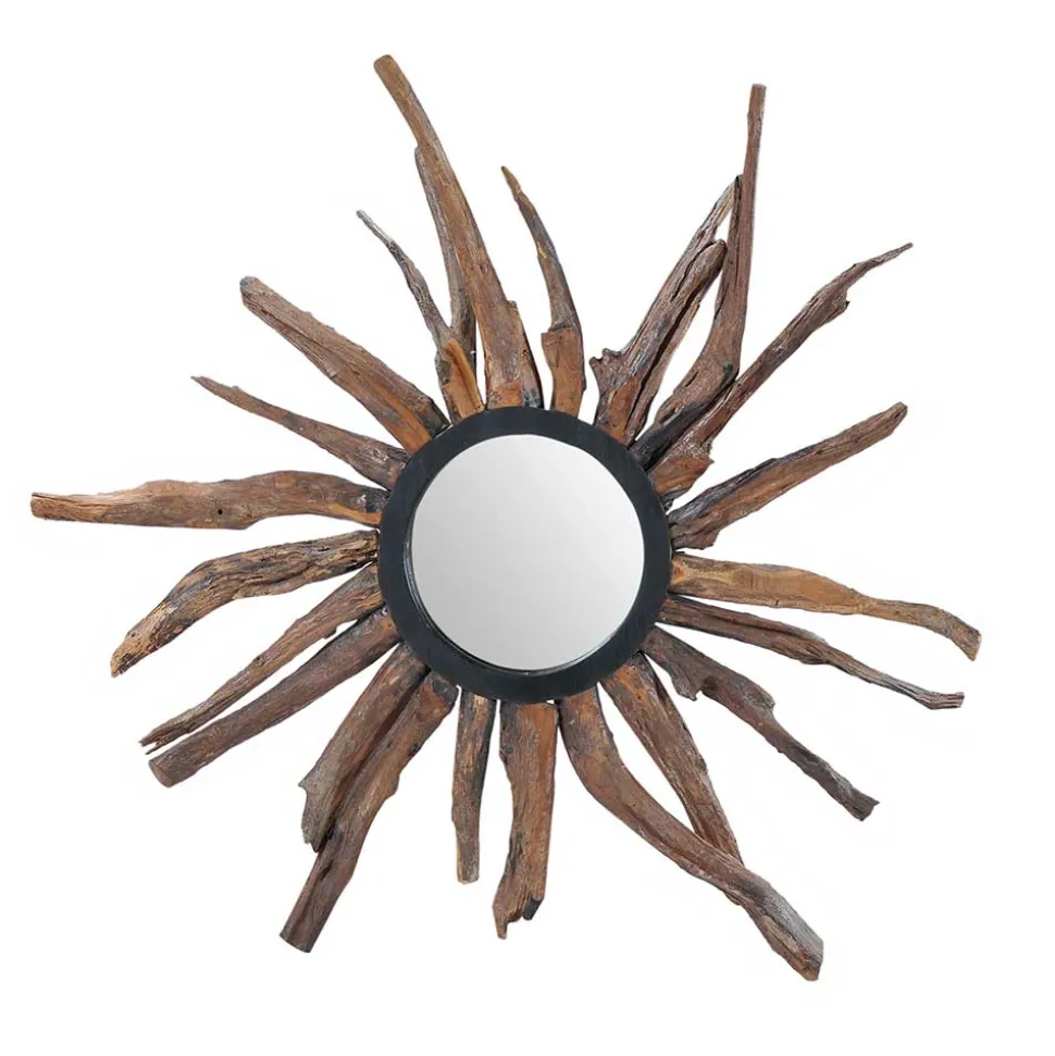 Spiegel im Sonnendesign aus Suar Altholz - Teako