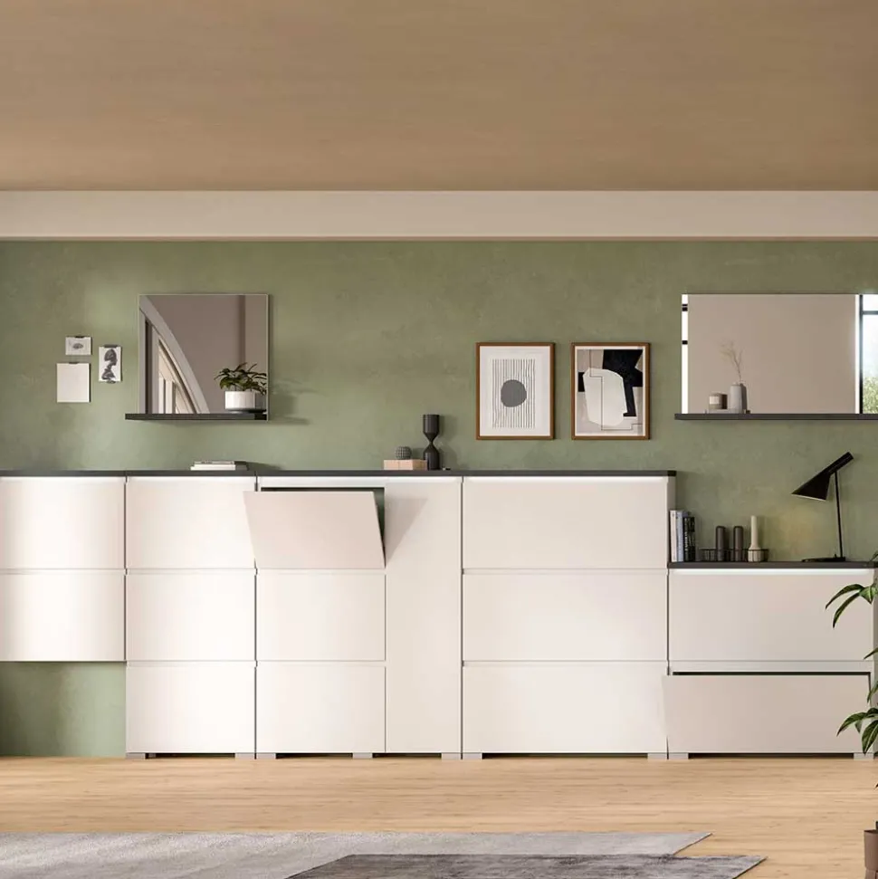 Spiegel mit Ablage in Dunkelgrau - Suad